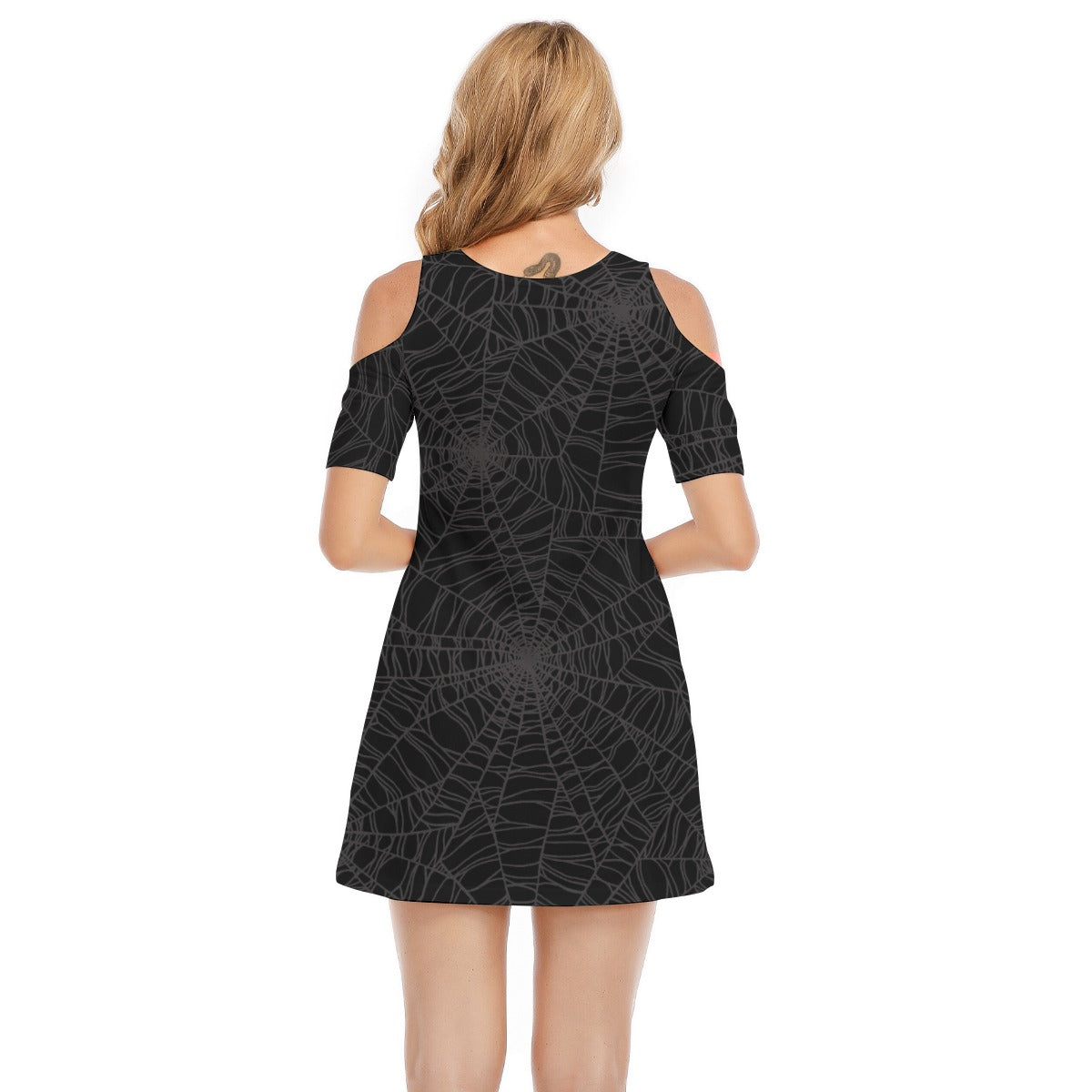 Black Spider Web Cold Shoulder Dress - Cotton - XS-5XL