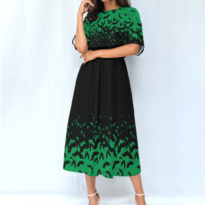 Spooky Green Bat Blouson Dress w/ Pockets