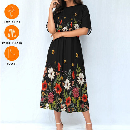 Moody Floral Blouson Pocket Dress