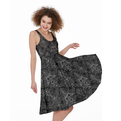 Damask Bones Stretchy Skater Dress w/ Pockets