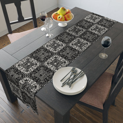 Gothic Checkered Tile Table Runner - Black & White - Red Finch Creations