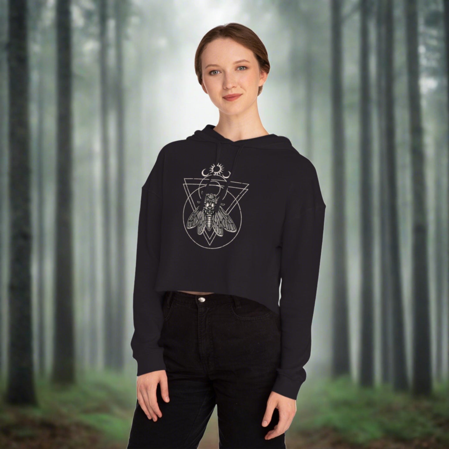 Witchy Occult Cicada Cropped Hooded Sweatshirt - Black - Red Finch Creations