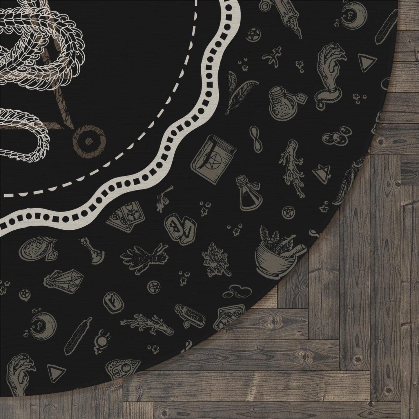 Occult Snake Skeleton Round Rug - Red Finch Creations