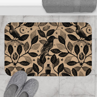 Witchy Watercolor Raven Bath Mat - Beige - Red Finch Creations