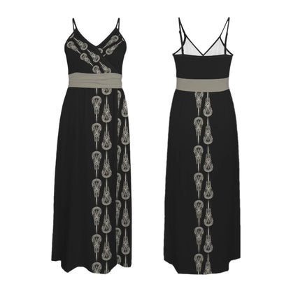 Ornate Gothic Raven Skull Evening Gown in Black and Grey