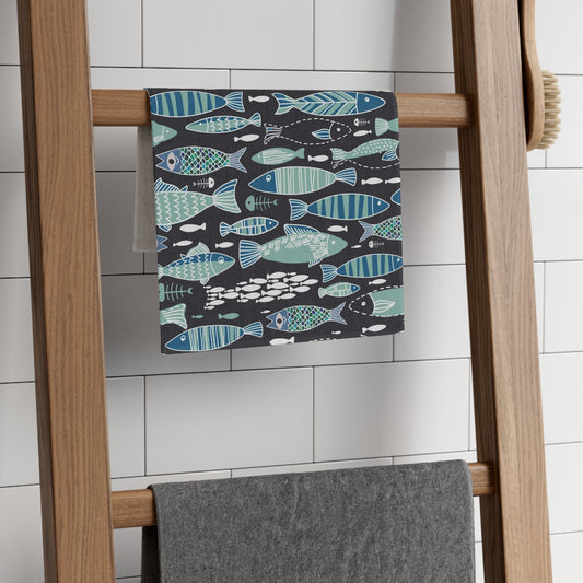 Teal Abstract Sardine Hand Towel 11x18 - Red Finch Creations