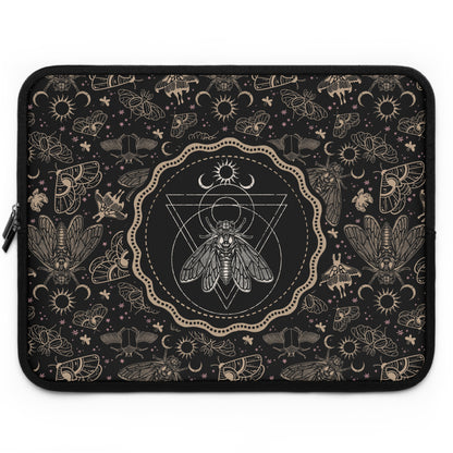 Witchy Occult Cicada Laptop Sleeve - Black + Gold - Red Finch Creations