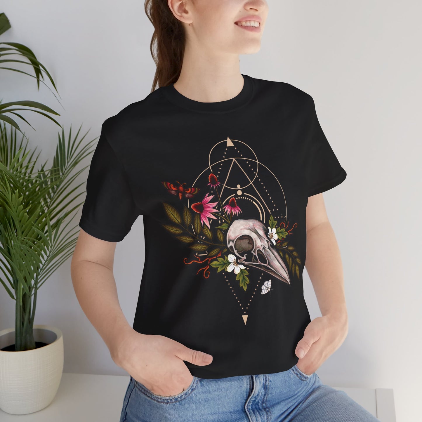 Forest Witch Occult Floral Unisex T-Shirt - Black - Red Finch Creations