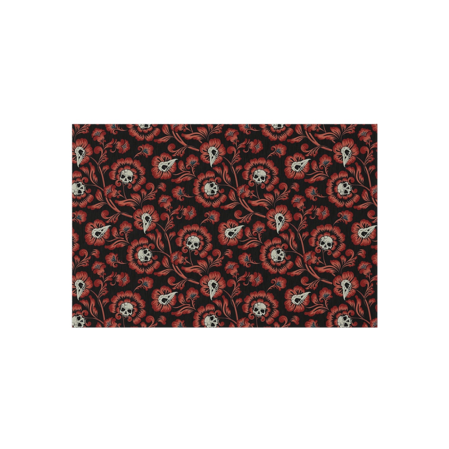 Victorian Floral Skull Indoor/Outdoor Area Rug - Red - Red Finch Creations