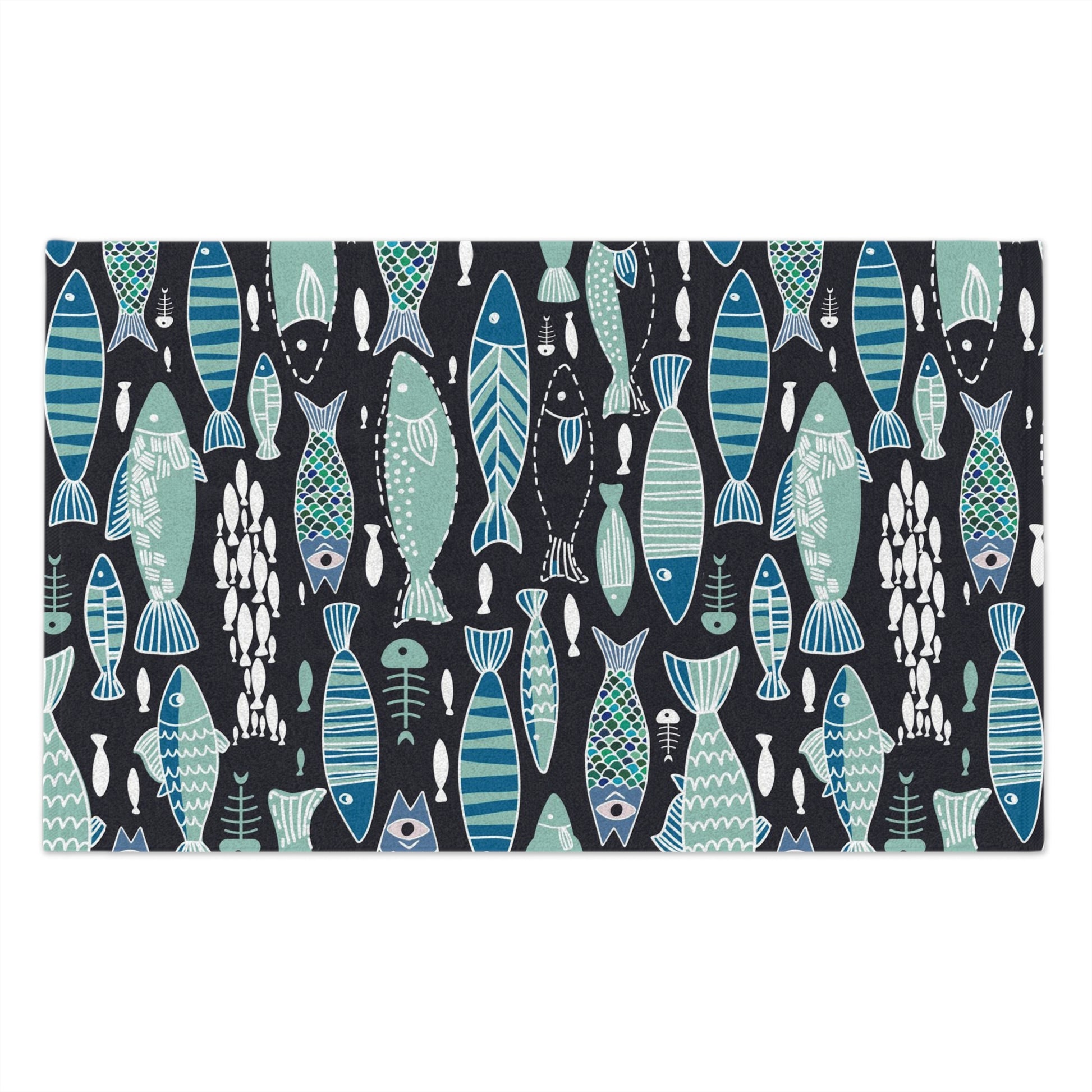 Teal Abstract Sardine Hand Towel 11x18 - Red Finch Creations