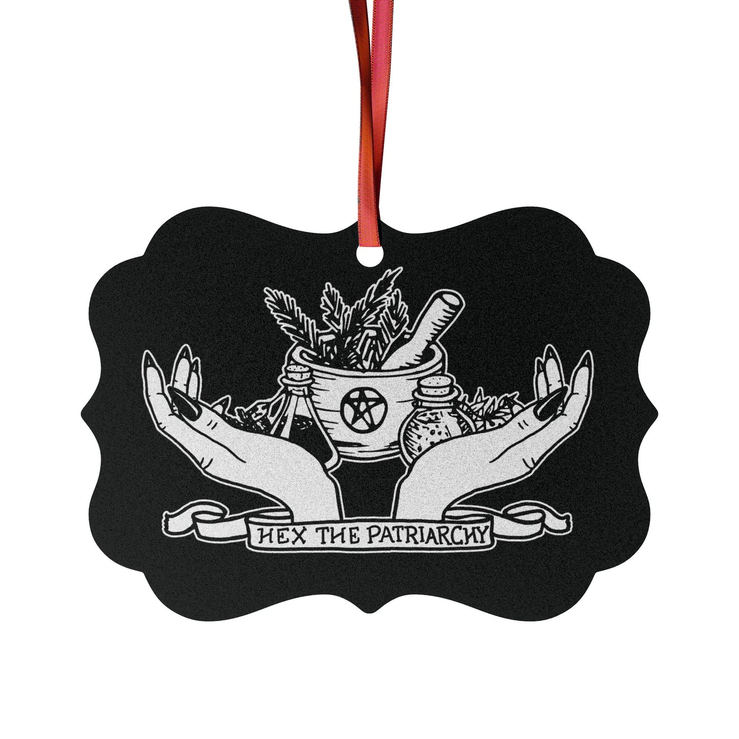Hex the Patriarchy Ornament, Witchy Feminist Magic Spell Christmas Tree Bauble, Pro choice goth Keepsake Stocking Stuffer for Womens Rights