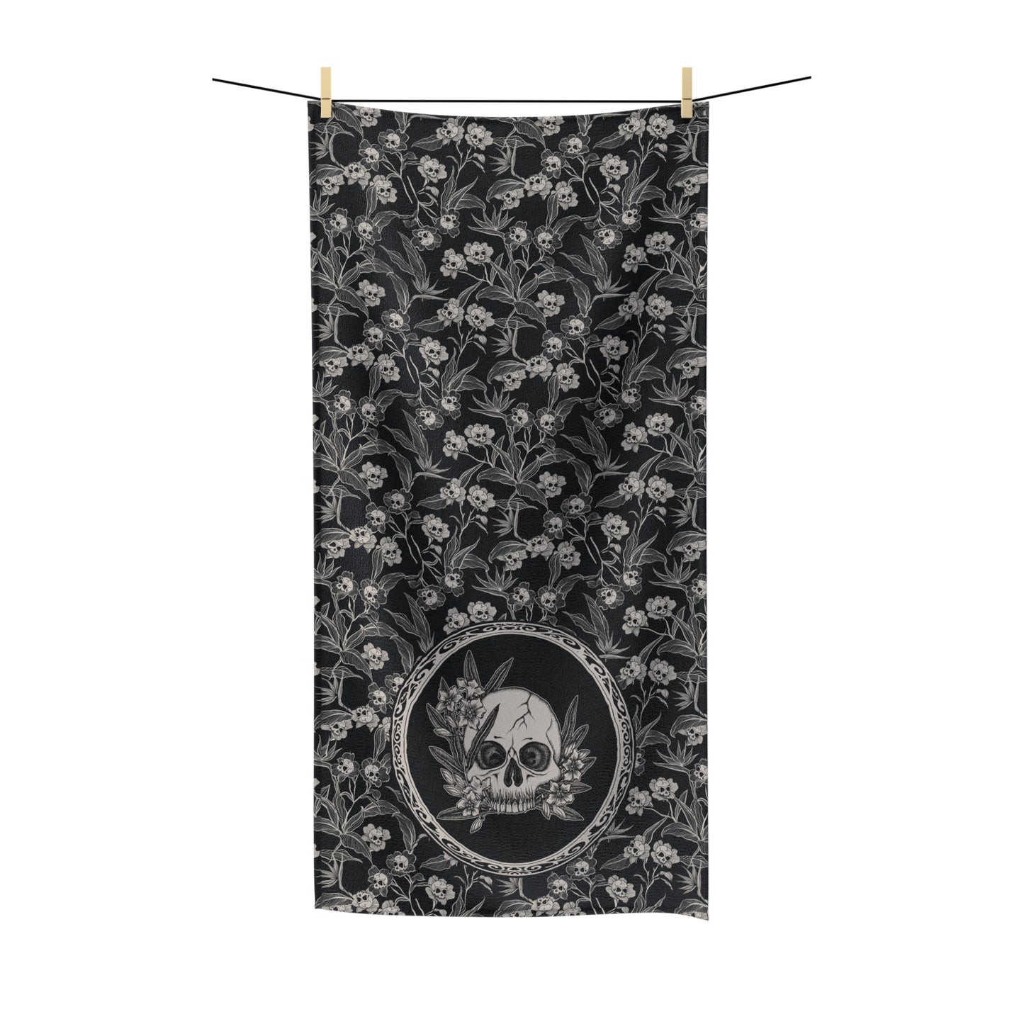 Gothic Floral Skull Bath or Beach Towel - Red Finch Creations