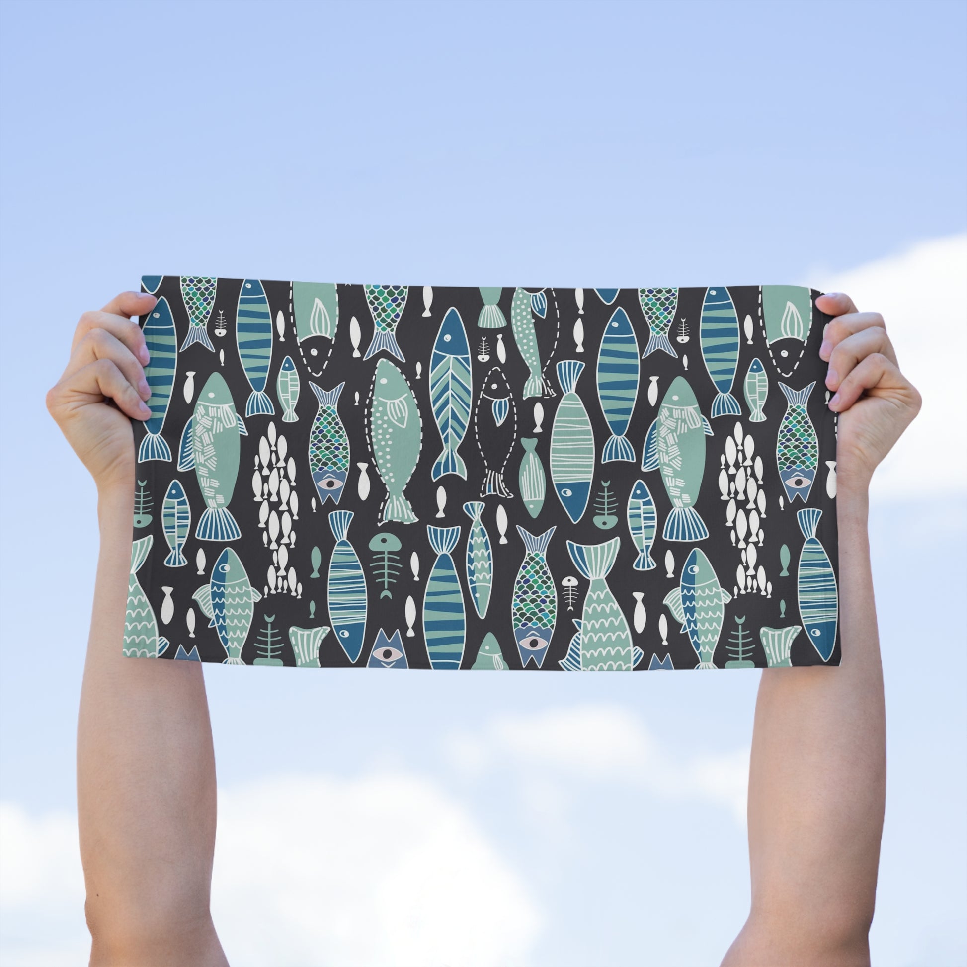 Teal Abstract Sardine Hand Towel 11x18 - Red Finch Creations