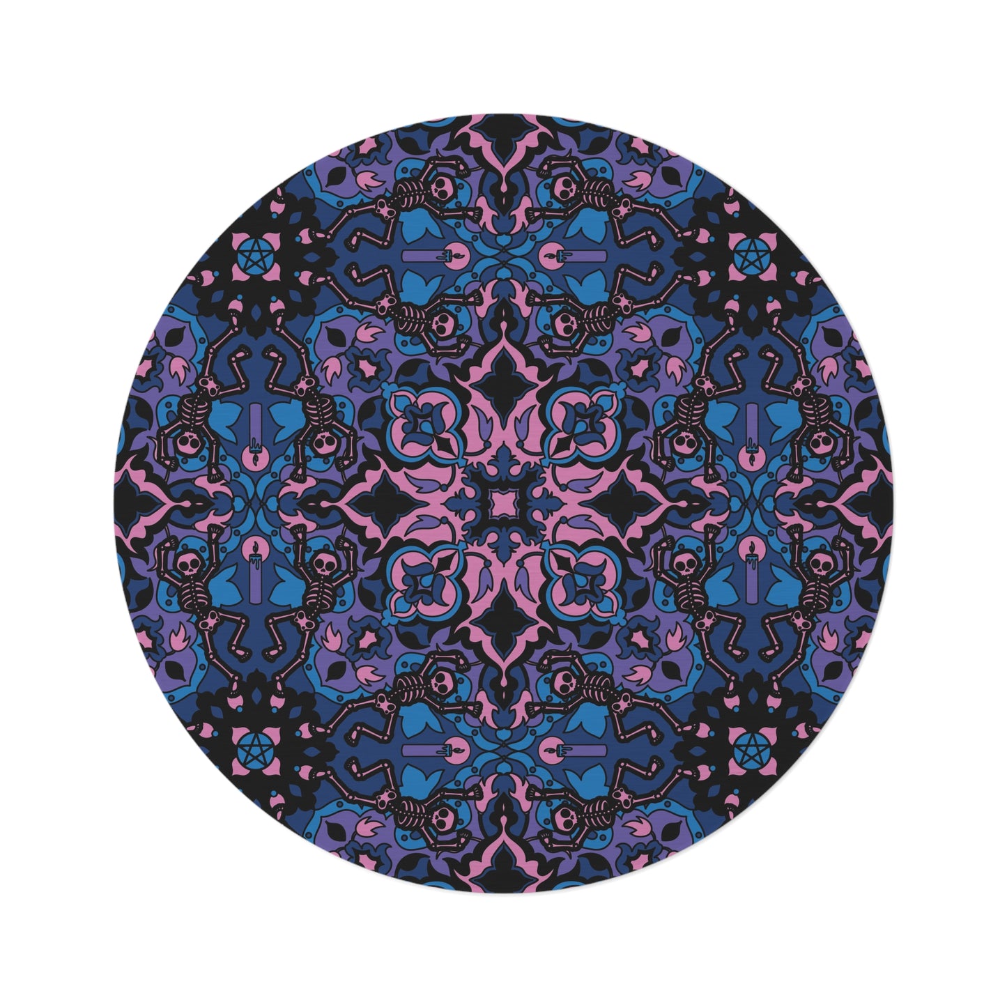 Dancing Skeleton Round Rug - Pink & Blue - Red Finch Creations