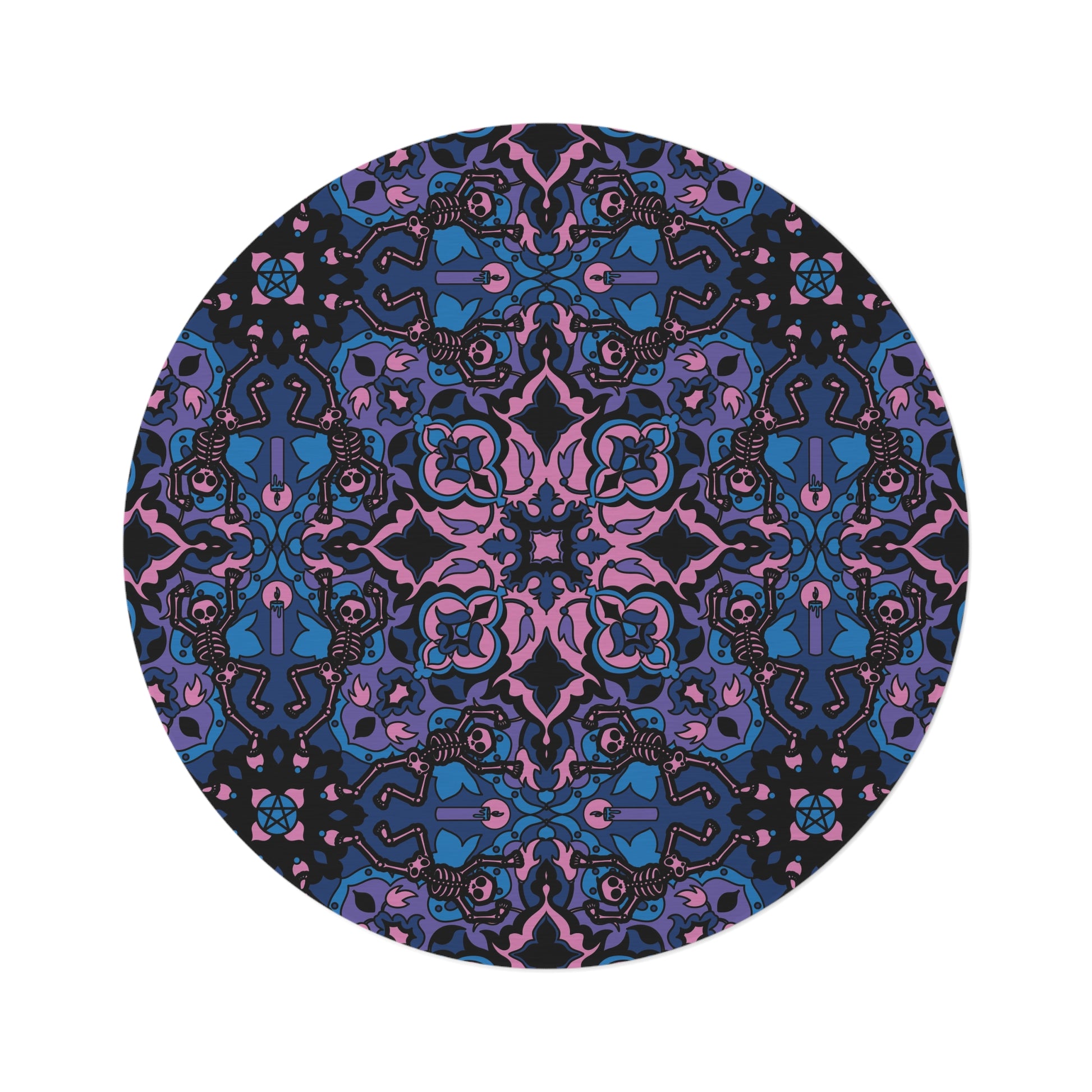 Dancing Skeleton Round Rug - Pink & Blue - Red Finch Creations