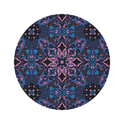 Dancing Skeleton Round Rug - Pink & Blue - Red Finch Creations