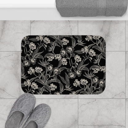 Gothic Floral Skull Flower Bath Mat - Red Finch Creations