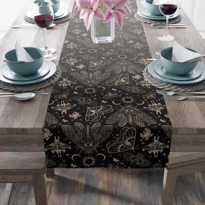 Witchy Cicada Table Runner - Black & Beige - Red Finch Creations