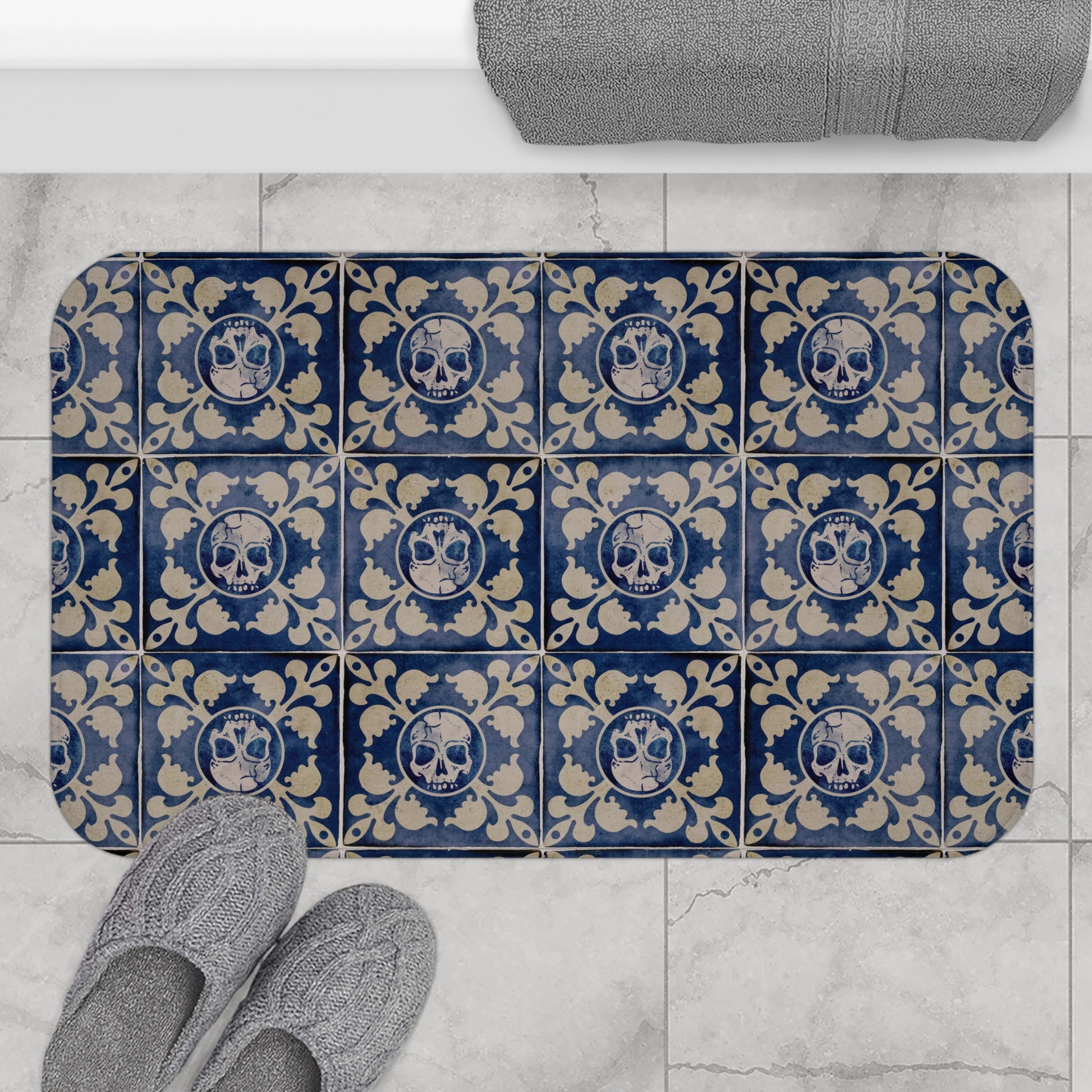 Macabre Moroccan Tile Bath Mat - Red Finch Creations