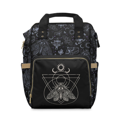 Witchy Cicada Multifunctional Diaper Backpack - Black - Red Finch Creations