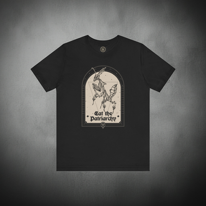 "Eat the Patriarchy" Witchy Feminist Praying Mantis Tshirt - Black