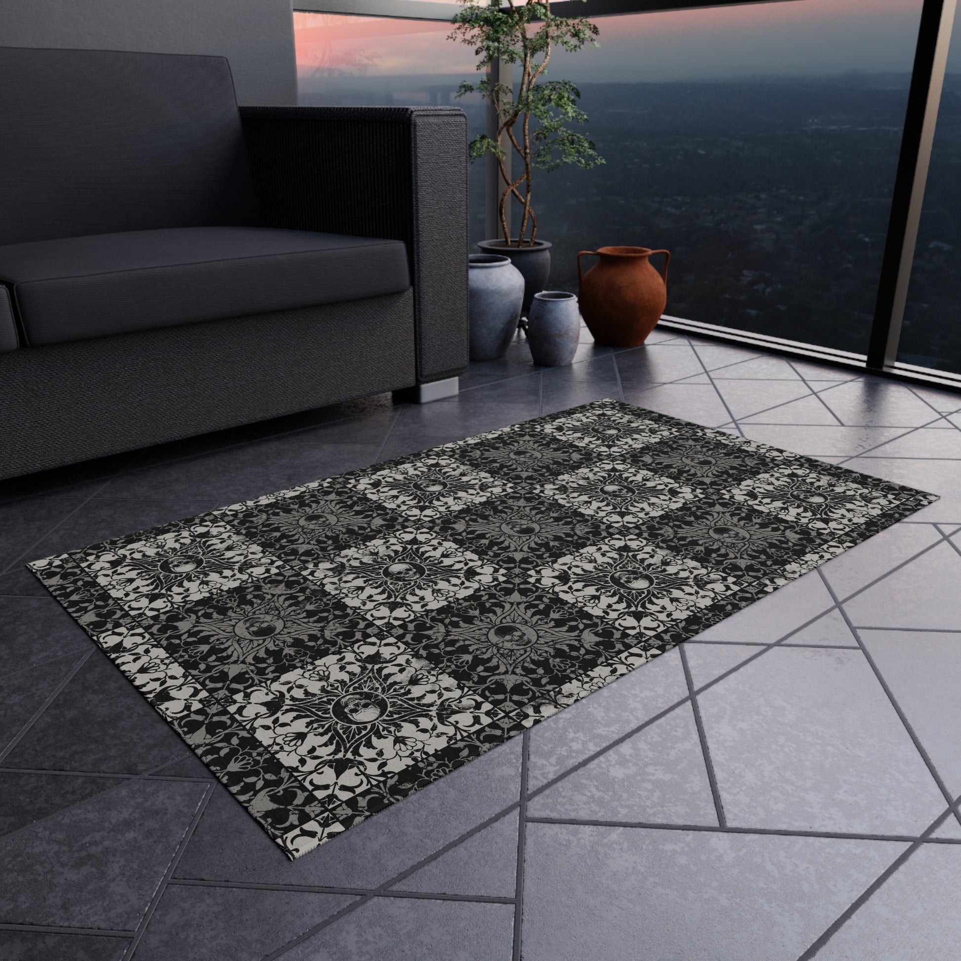 Gothic Checkered Indoor/Outdoor Area Rug - Red Finch Creations