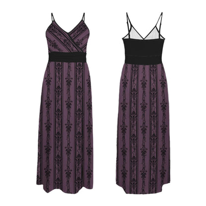 Gothic Baroque Dancing Skeleton Pattern Floor Length Dress with open back and leg slit