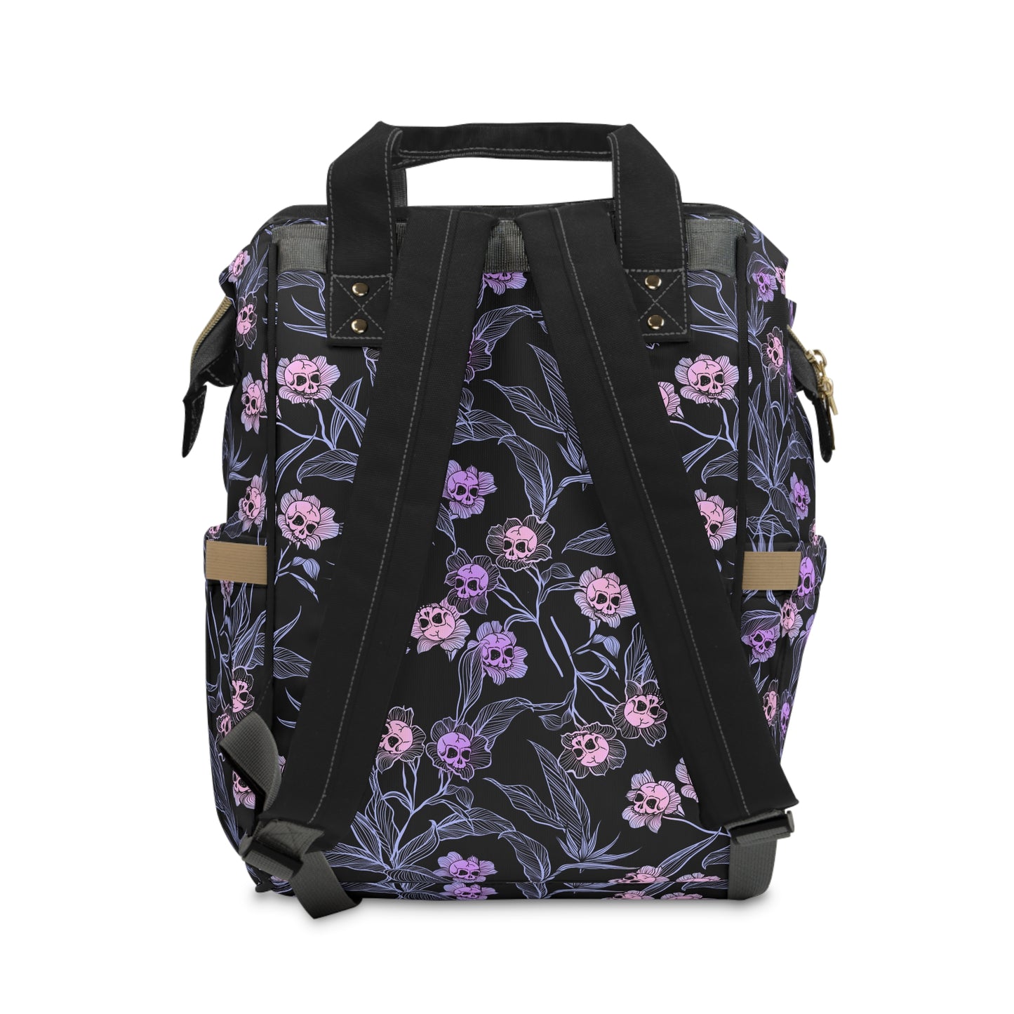 Pastel Goth Floral Skull Multifunctional Diaper Backpack - Pink + Black - Red Finch Creations