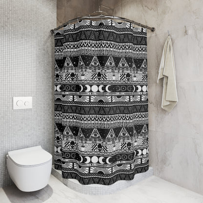 Boho Tribal Witch Shower Curtain - Black + White - Red Finch Creations