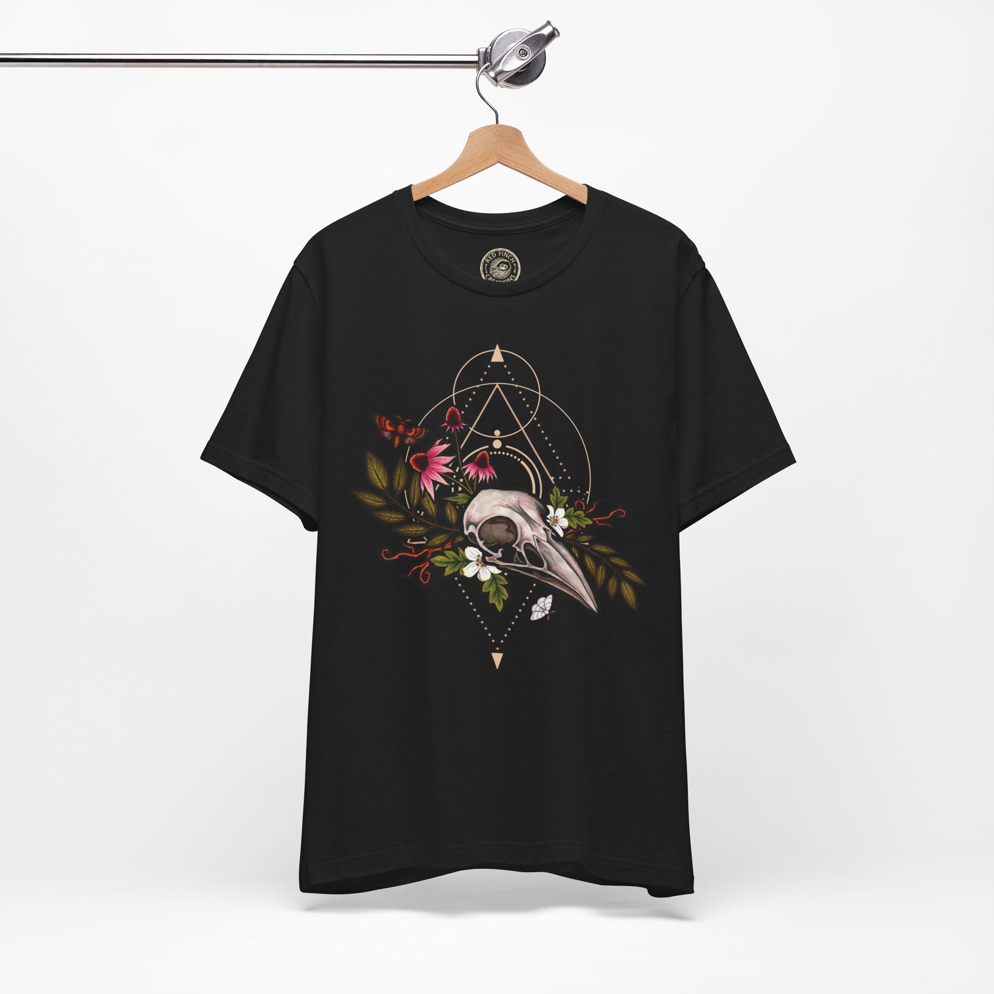 Forest Witch Occult Floral Unisex T-Shirt - Black - Red Finch Creations