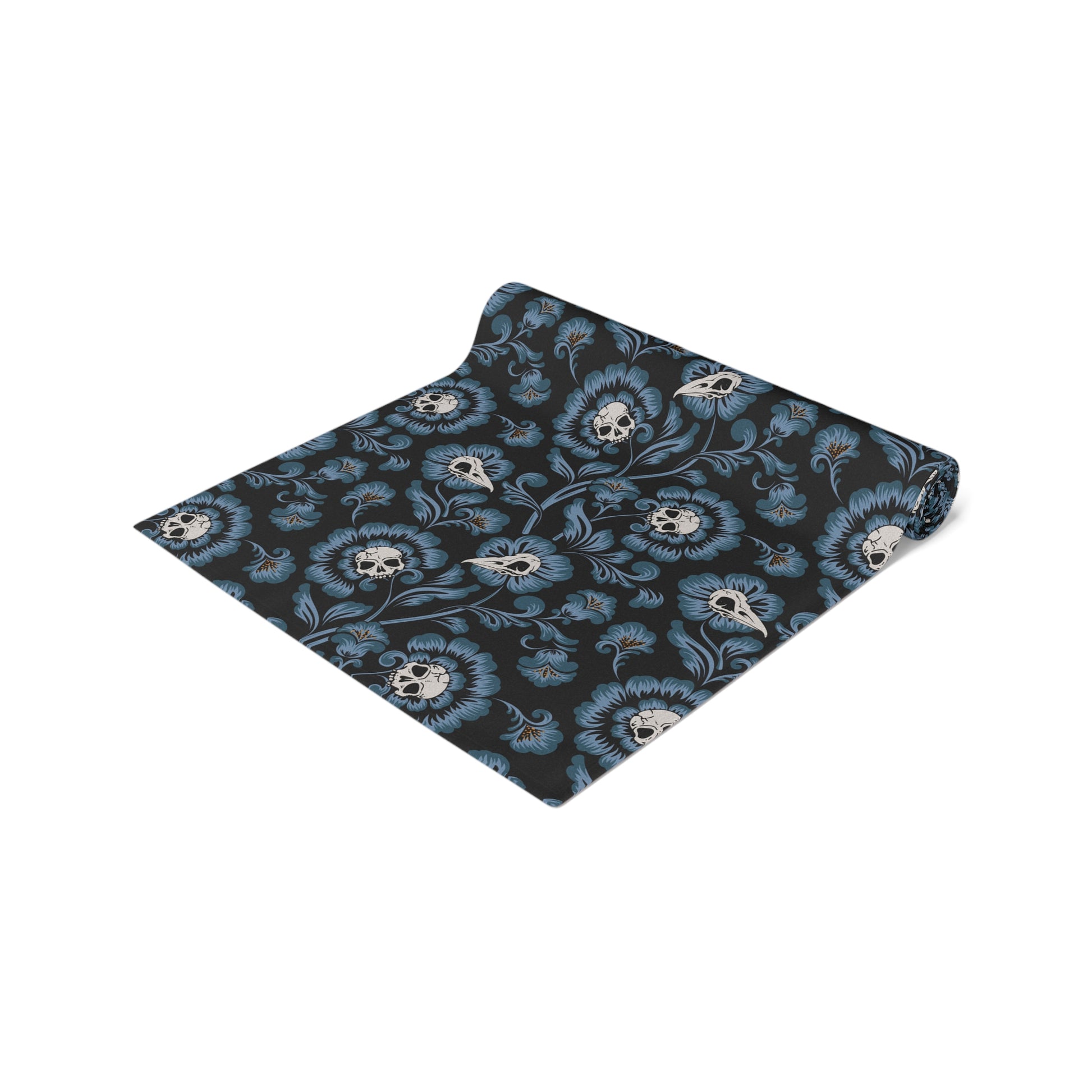 Victorian Skull Flower Table Runner - Blue - Red Finch Creations