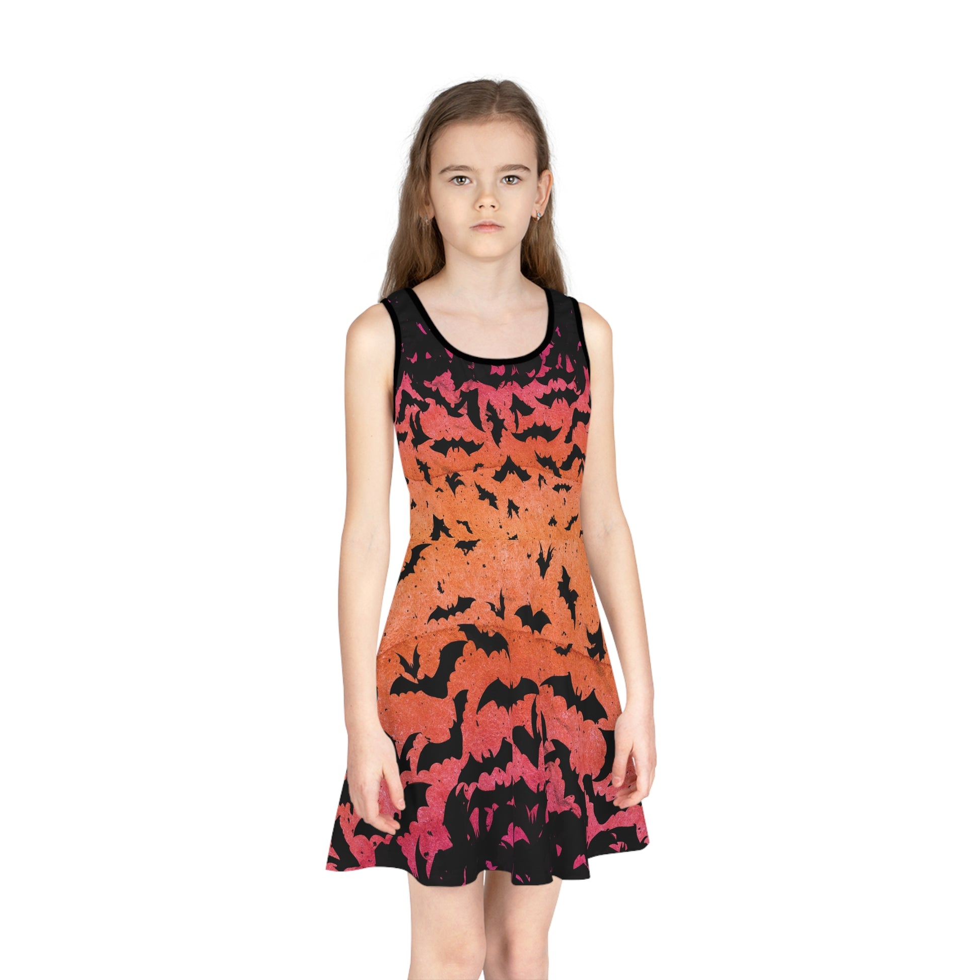 Sunset Bat Halloween Kid's Sleeveless Dress - Red Finch Creations