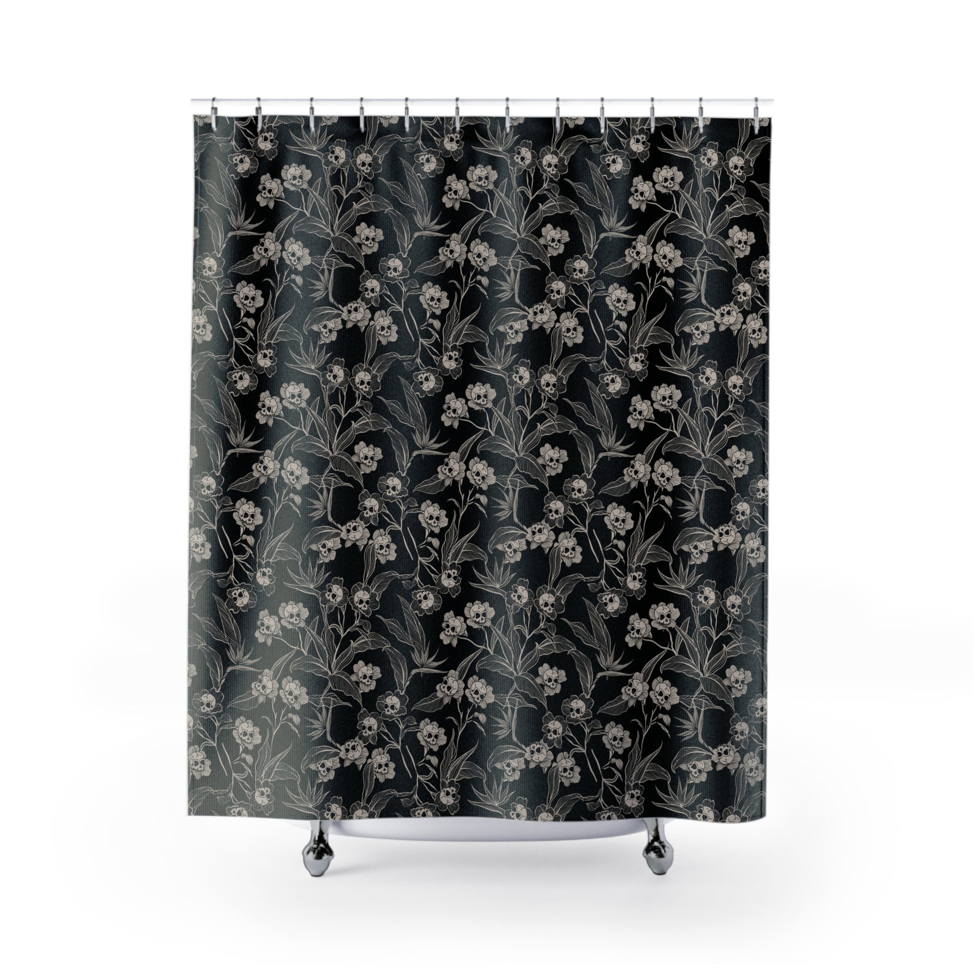 Gothic Floral Skull Flower Shower Curtain - Red Finch Creations