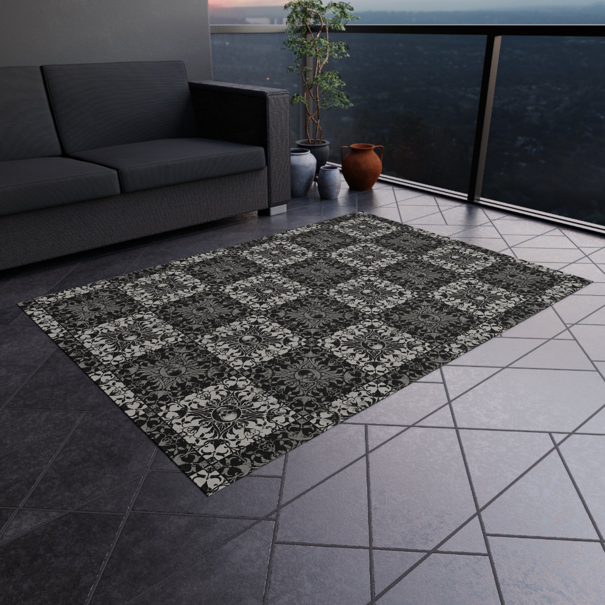 Gothic Checkered Indoor/Outdoor Area Rug - Red Finch Creations