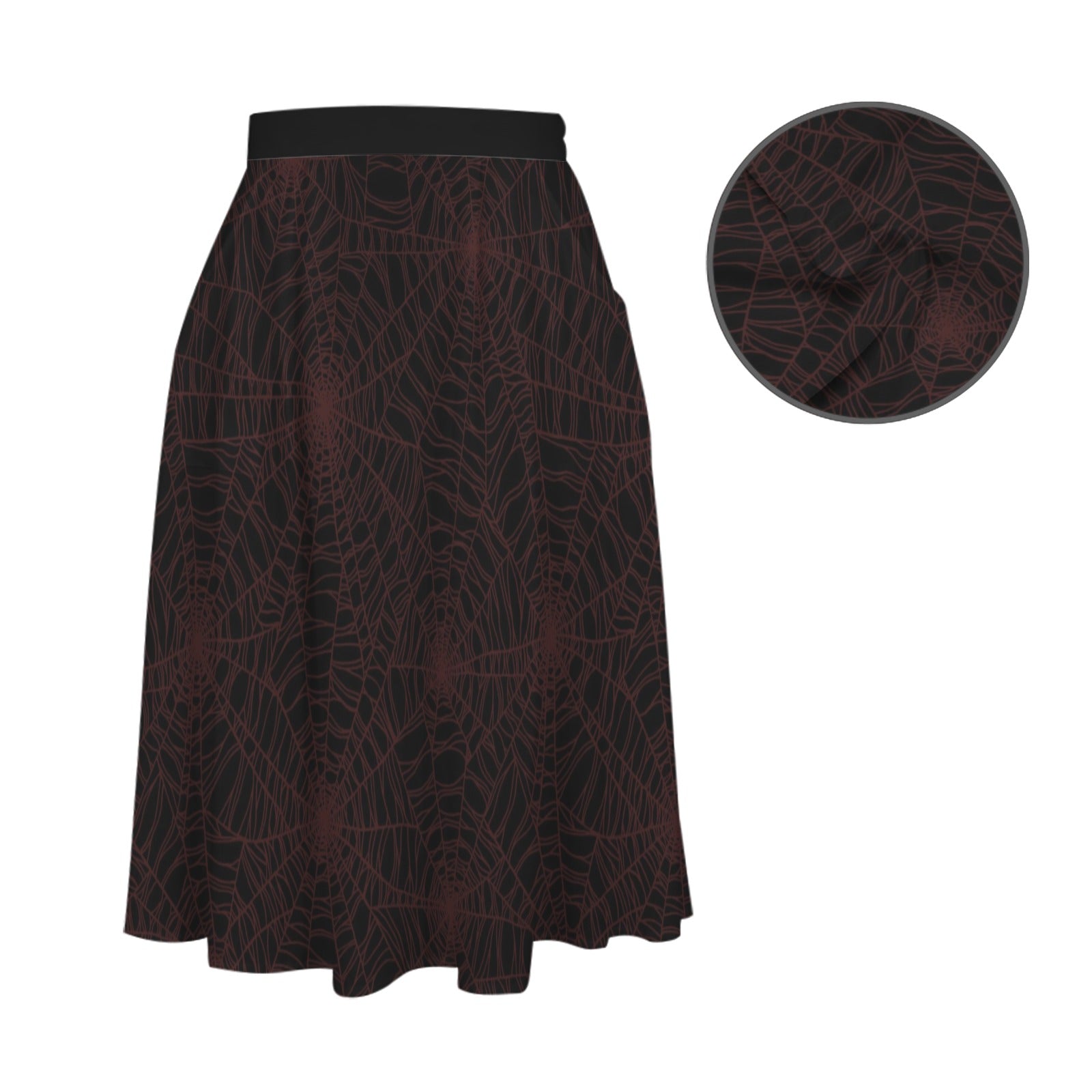 Black skirt with red spider web pattern on a white background