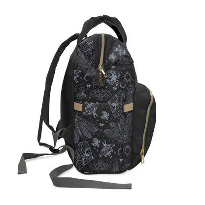 Witchy Cicada Multifunctional Diaper Backpack - Black - Red Finch Creations