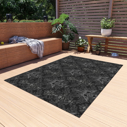 Dark Damask Bones Indoor/Outdoor Area Rug - Red Finch Creations