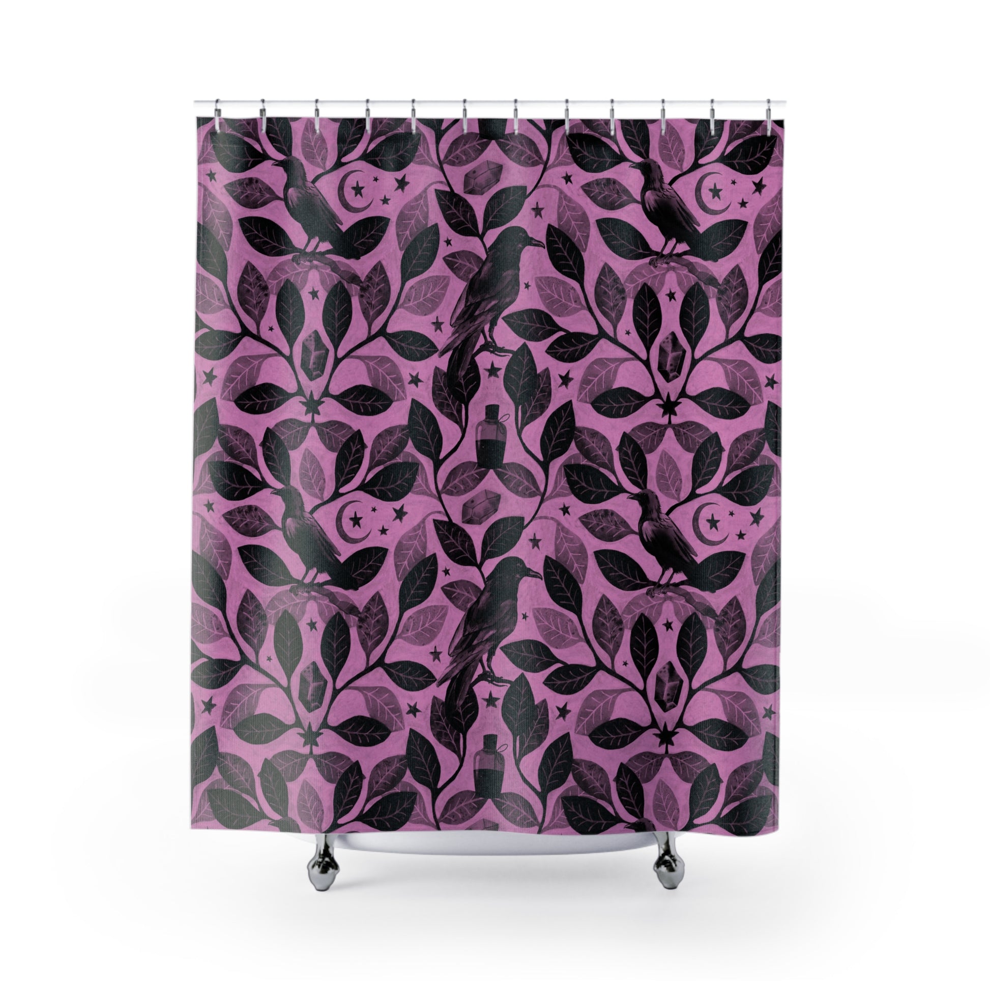Witchy Watercolor Raven Shower Curtain - Pink - Red Finch Creations