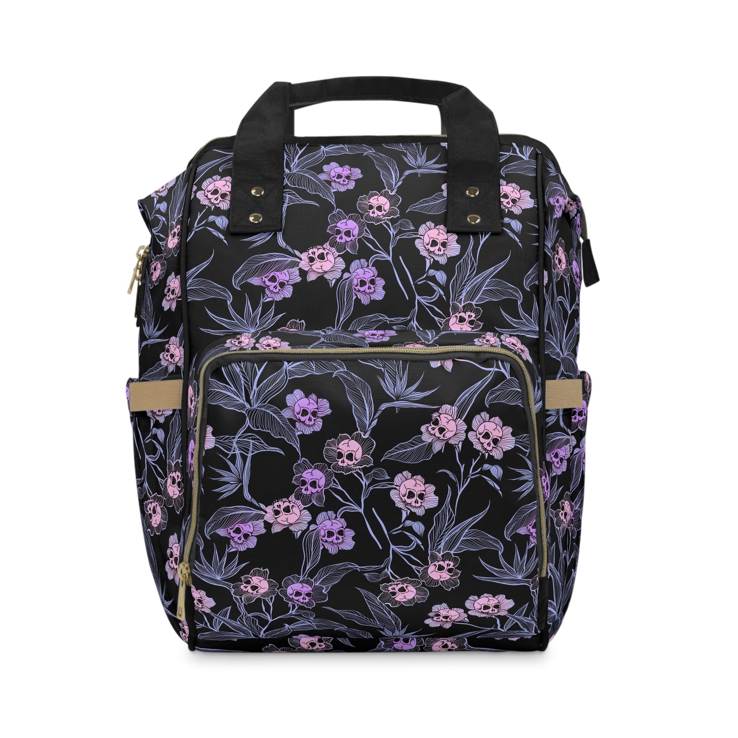 Pastel Goth Floral Skull Multifunctional Diaper Backpack - Pink + Black - Red Finch Creations