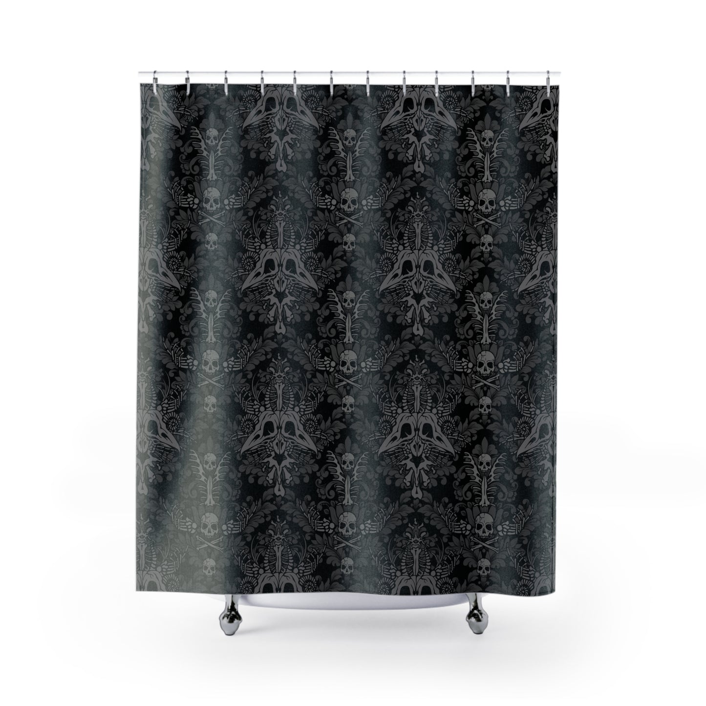 Dark Damask Bones Shower Curtain - Black - Red Finch Creations