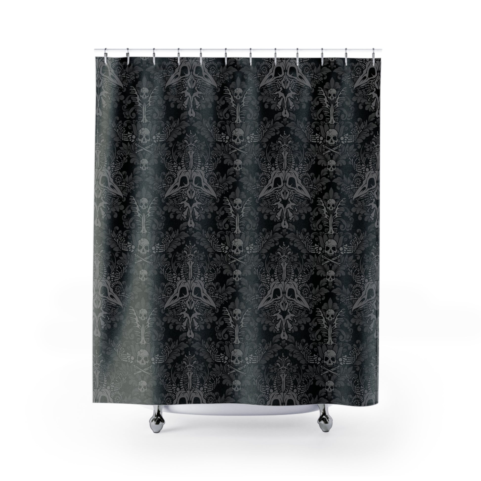 Dark Damask Bones Shower Curtain - Black - Red Finch Creations