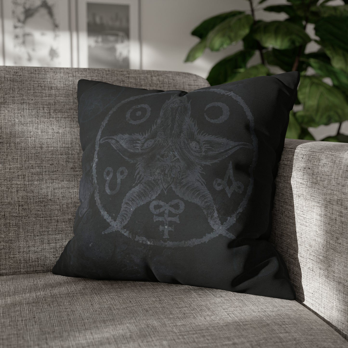 Dark Satanic Spun Polyester Throw Pillow Case - Black - Red Finch Creations