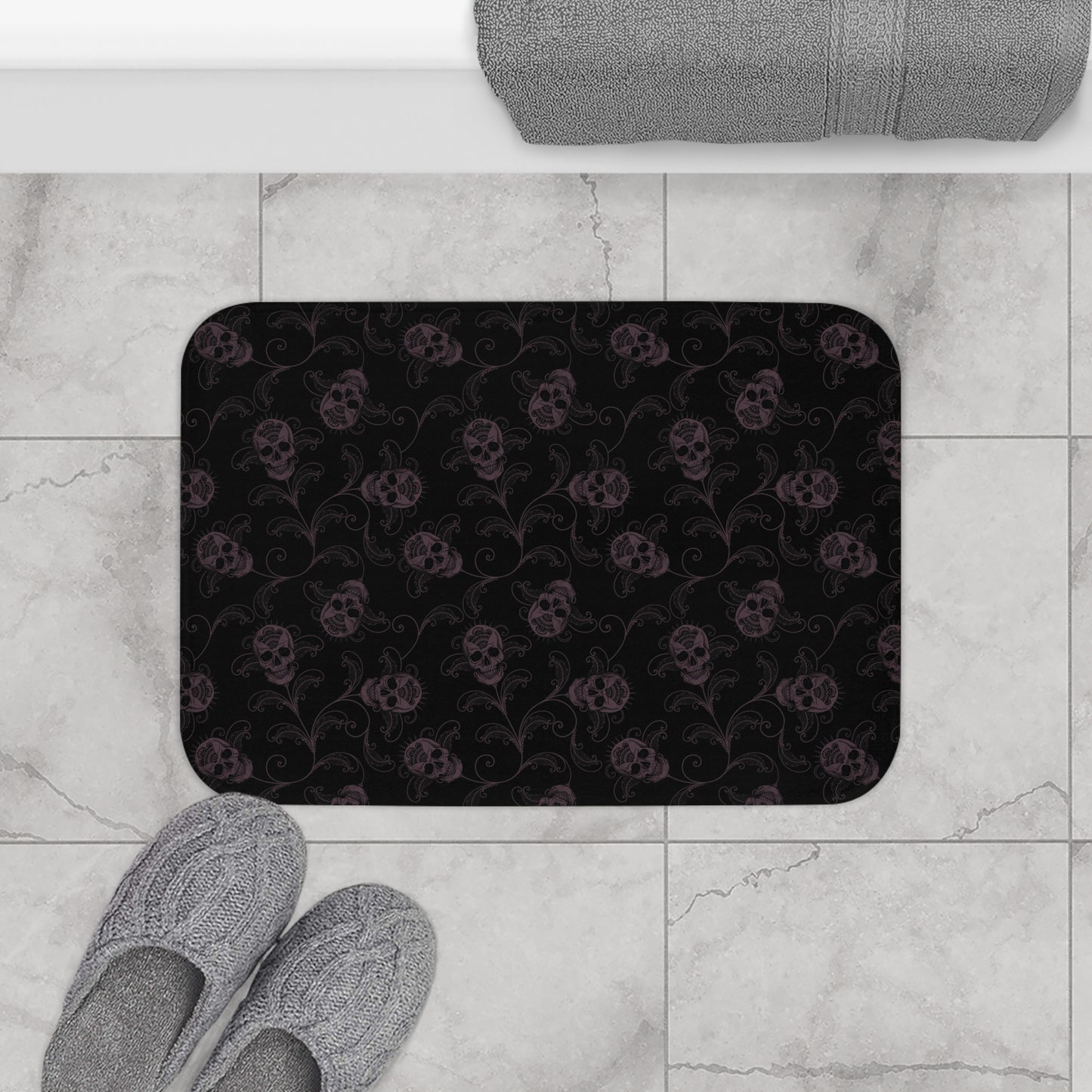 Dark Filigree Skull Bath Mat - Red Finch Creations