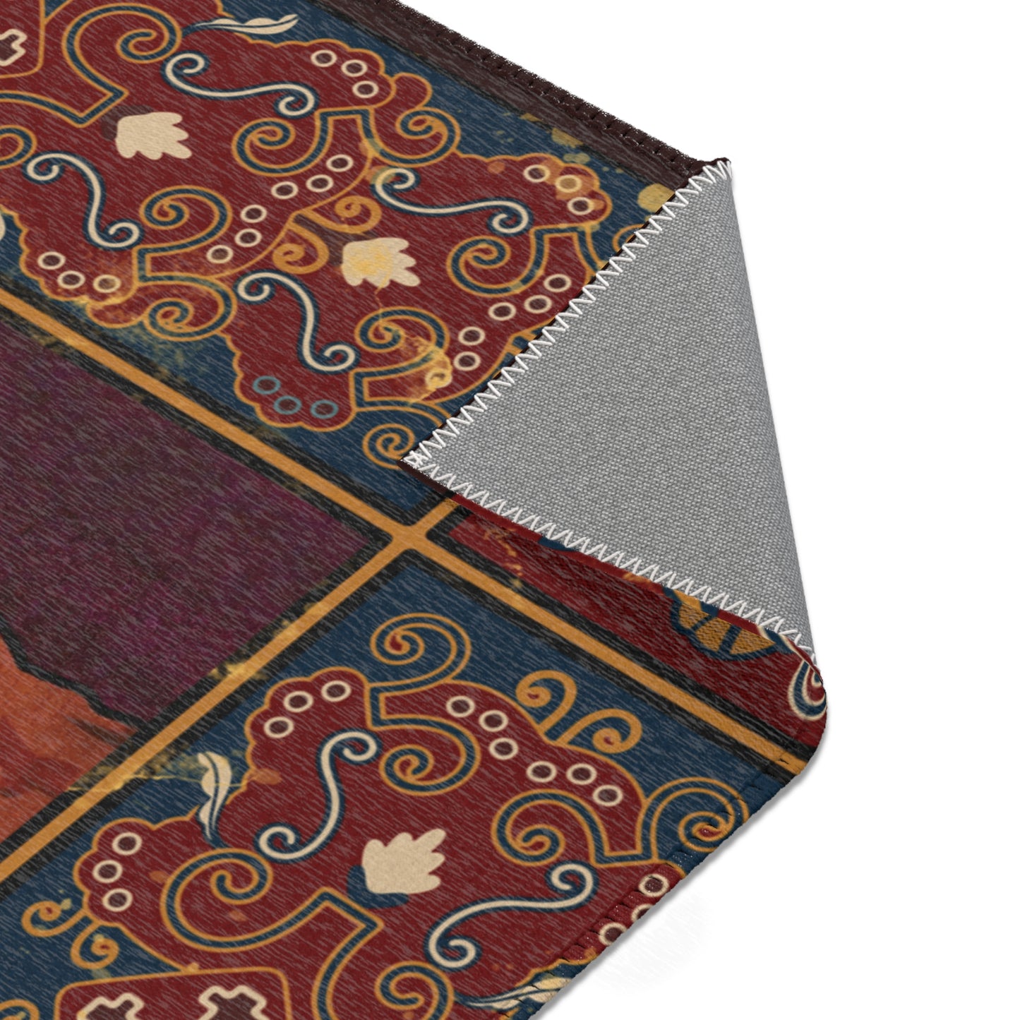 Red and Gold Baroque Cat Skull Area Rug