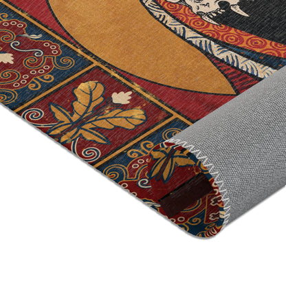 Red and Gold Baroque Cat Skull Area Rug