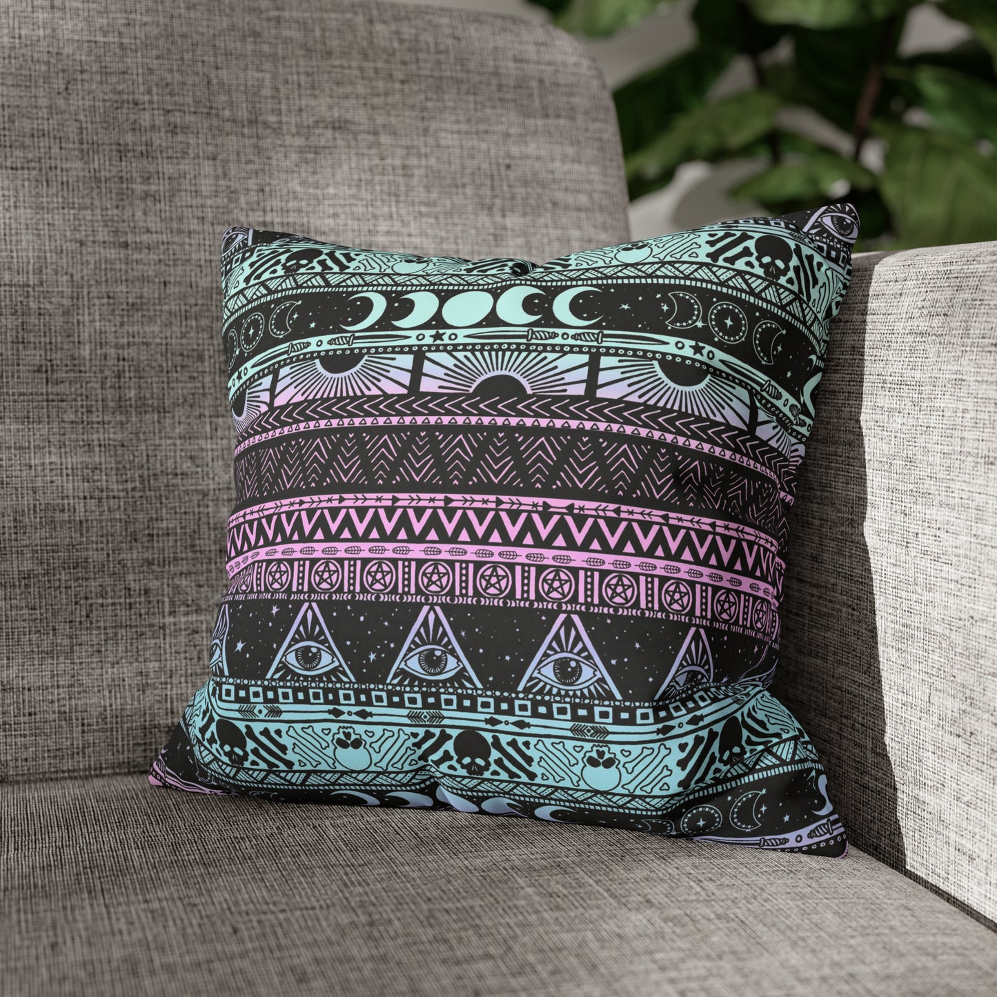 Esoteric Pastel Striped Throw Pillow Cover - Pink & Turquoise - Red Finch Creations