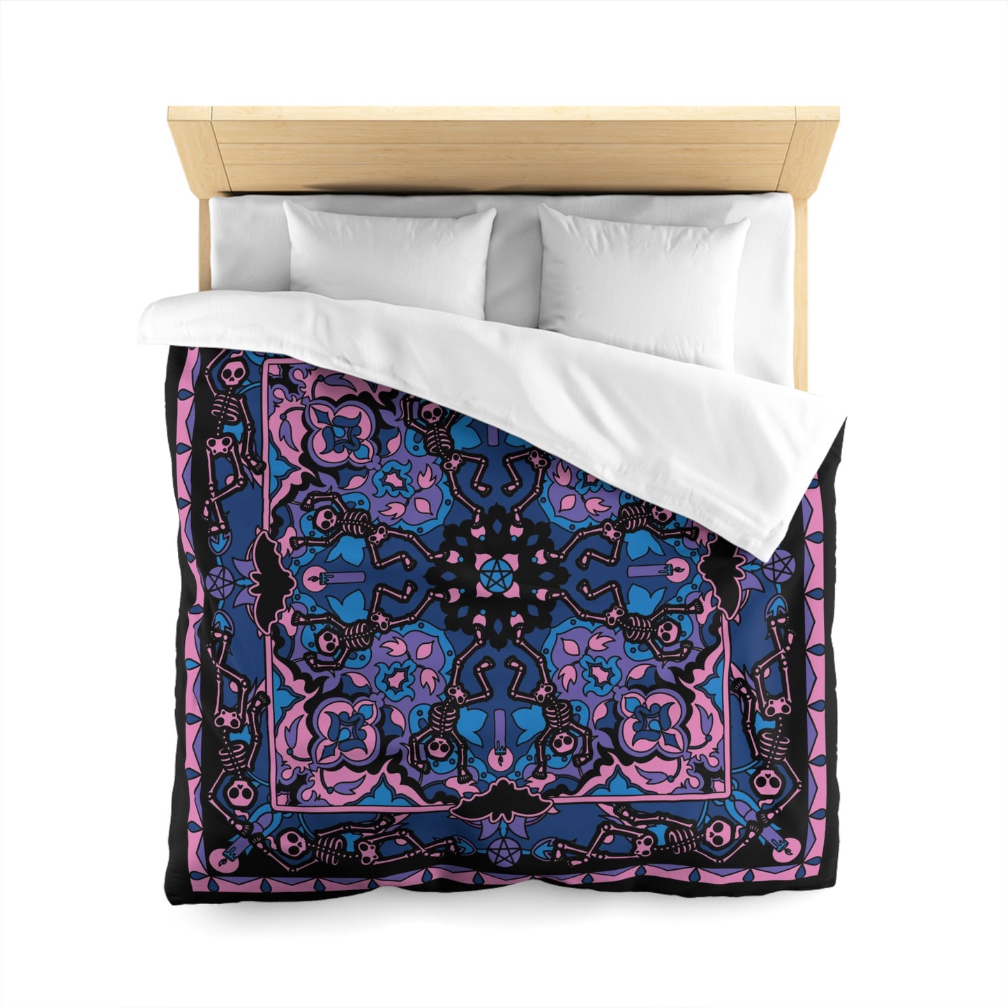 Dancing Skeleton Duvet Cover - Pink & Black