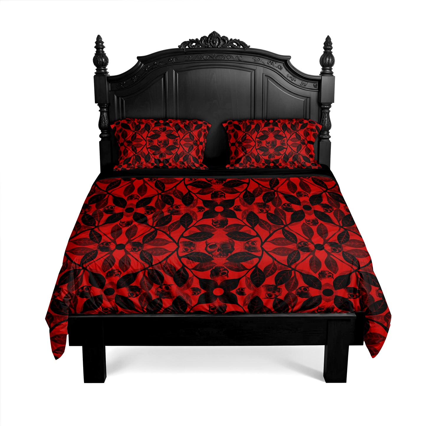 Red Botanical Skull 3-Piece Bedding Set
