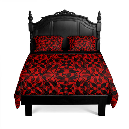 Red Botanical Skull 3-Piece Bedding Set