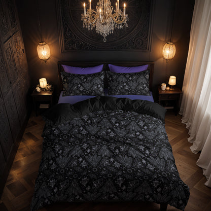 Occult Cicada Three Piece Bedding Set - Cool Tones - Red Finch Creations
